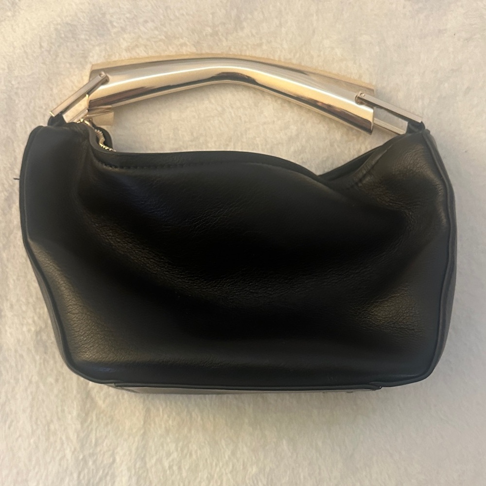 Zara Black Leatherette Bag with Gold Handle